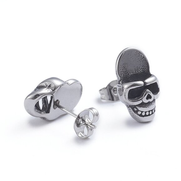 NWOT Stainless Steel Skull Mask Stud Edgy Goth Punk Rock Earrings Choose  2/$10 - Picture 5 of 5